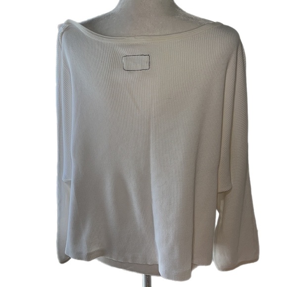 Current/Elliott White Waffle Knit Boat Neck Long Sleeve T Shirt 2 - Picture 5 of 10